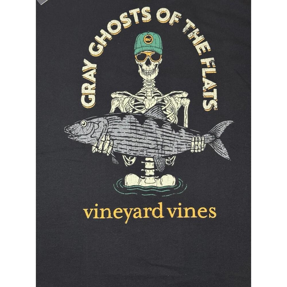 Vineyard Vines Men's Ghost of the Flats Skeleton Pocket Black S/S XL T-Shirt - Picture 4 of 7